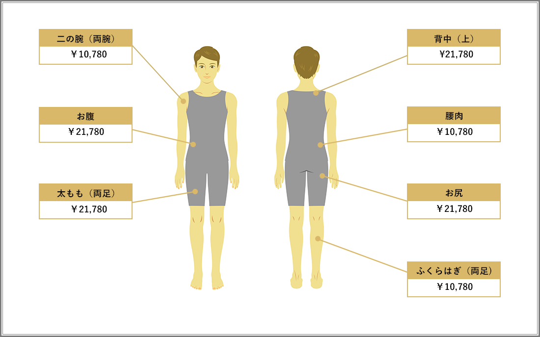 施術部位ごとの価格